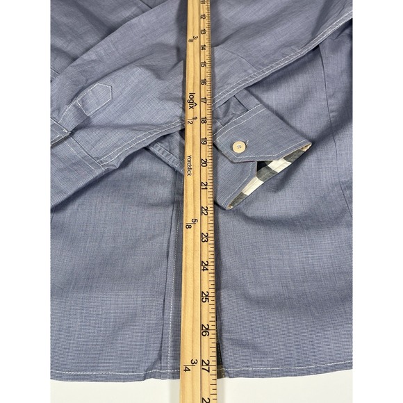 Burberry Blue Button Down Shirt with Check Accents - Picture 9 of 13